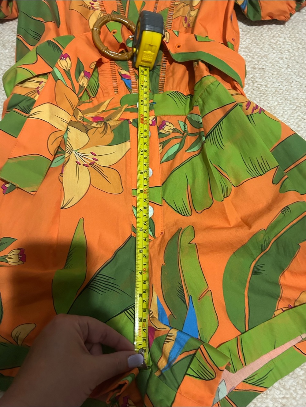 FARM RIO Fresh Macaw Orange Romper Size Medium Belted V-Neck - Picture 13 of 16